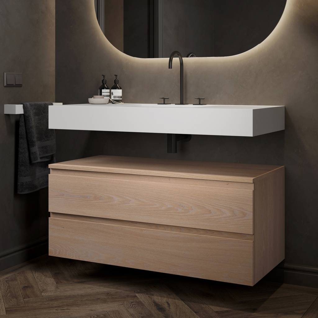 Gaia Wood Bathroom Cabinet 2 Stacked Drawers Light Std handle Side View