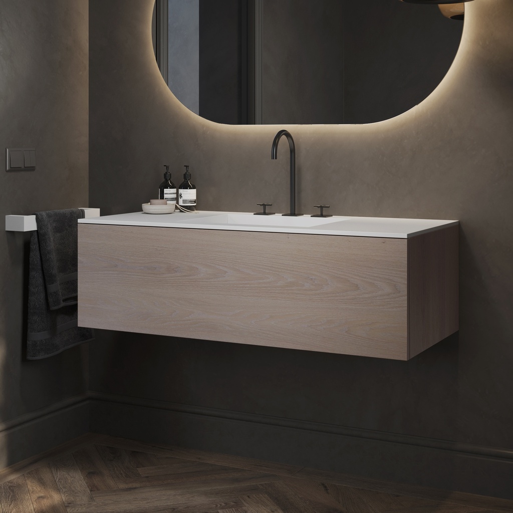 Gaia Wood Vanity Unit with Corian® Basin 1 Drawer Light Push Side View