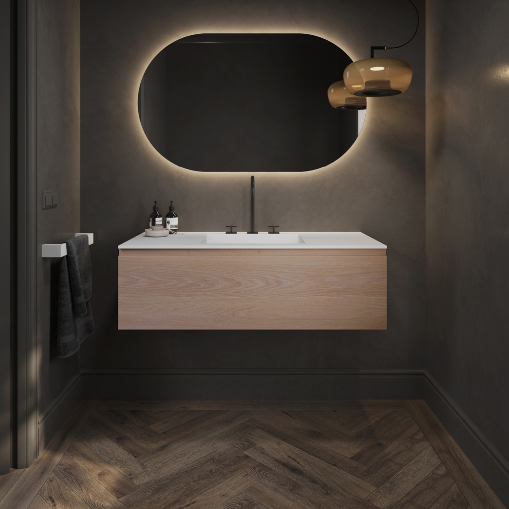 Gaia Wood Vanity Unit with Corian® Basin 1 Drawer Light Std Front View