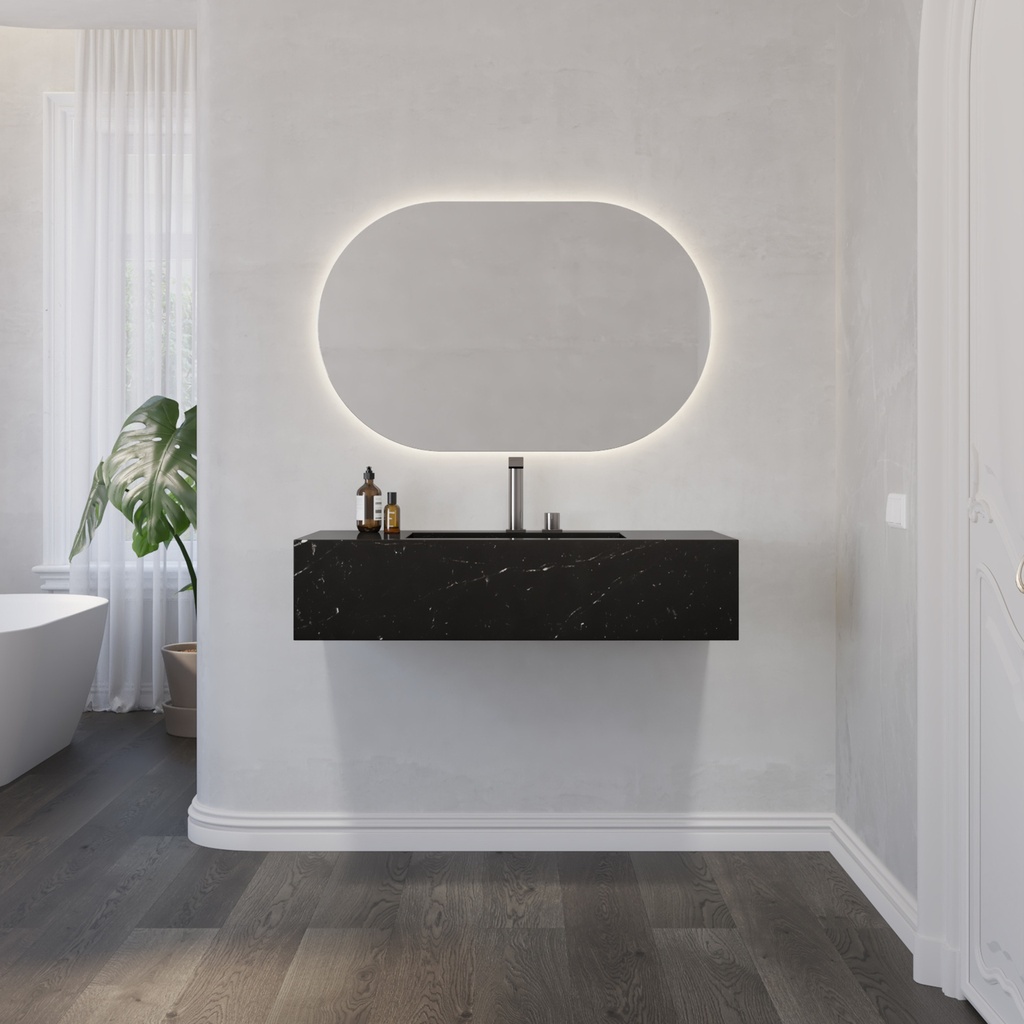 Gliese Deep Marble Single Wall-Hung Washbasin Marquina Marble Front View