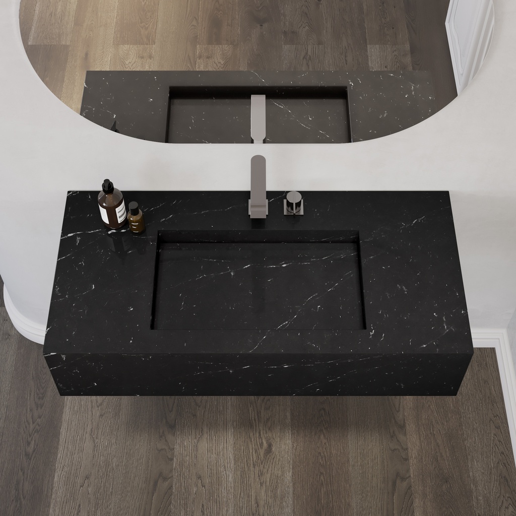 Gliese Deep Marble Single Wall-Hung Washbasin Marquina Marble Top View