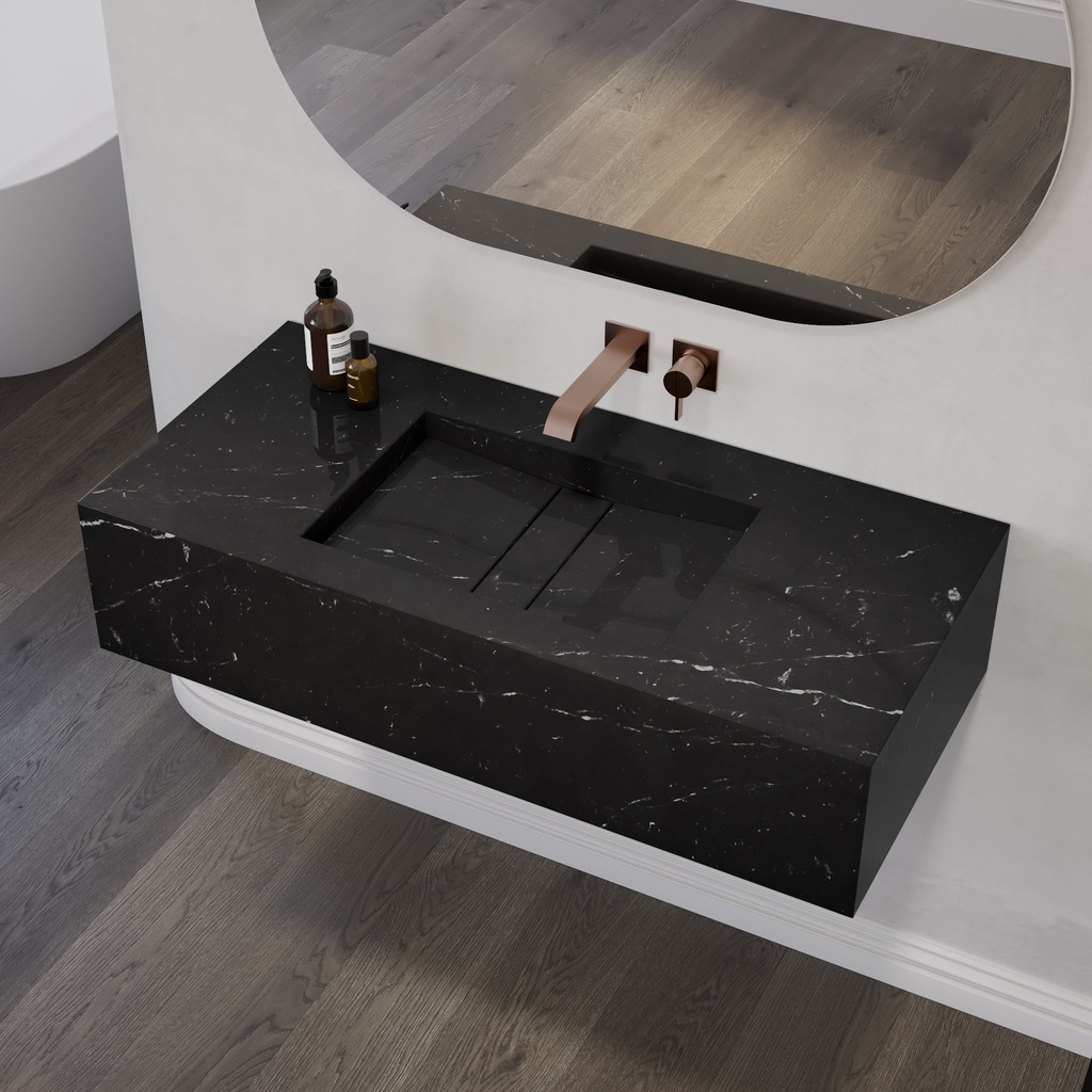 Hatysa Deep Marble Single Wall-Hung Washbasin Marquina Marble Side View