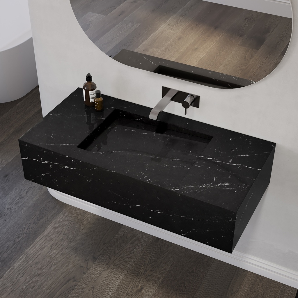 Perseus Deep Marble Single Wall-Hung Washbasin Marquina Marble Side View