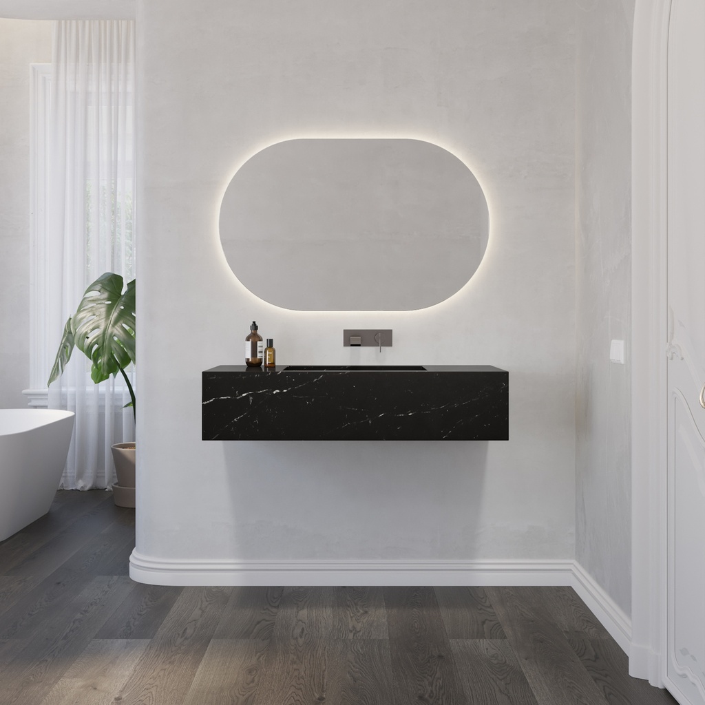 Perseus Deep Marble Single Wall-Hung Washbasin Marquina Marble Front View