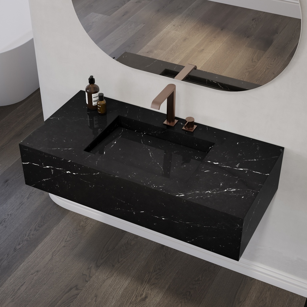 Sagitta Deep Marble Single Wall-Hung Washbasin Marquina Marble Side View