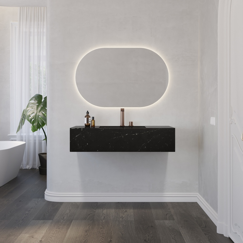 Sagitta Deep Marble Single Wall-Hung Washbasin Marquina Marble Front View