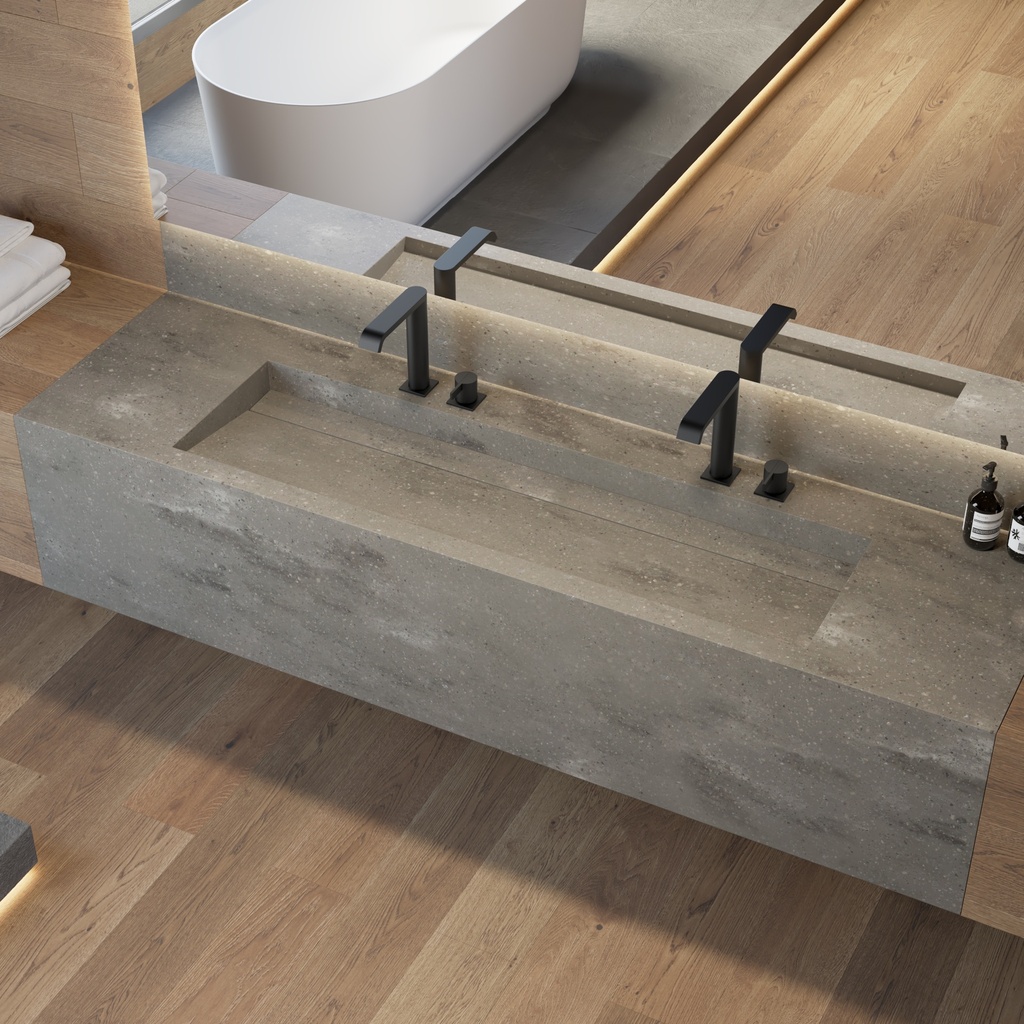 Cassiopeia Plus Deep Corian® Wall-Hung Washbasin Ash Aggregate Side