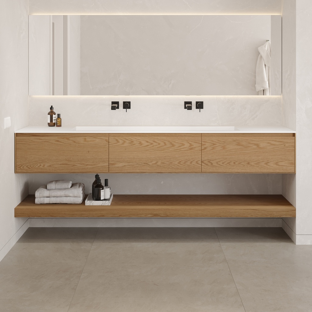 Hemera Wood Floating Bathroom Shelf | Luxe Size Pure Front