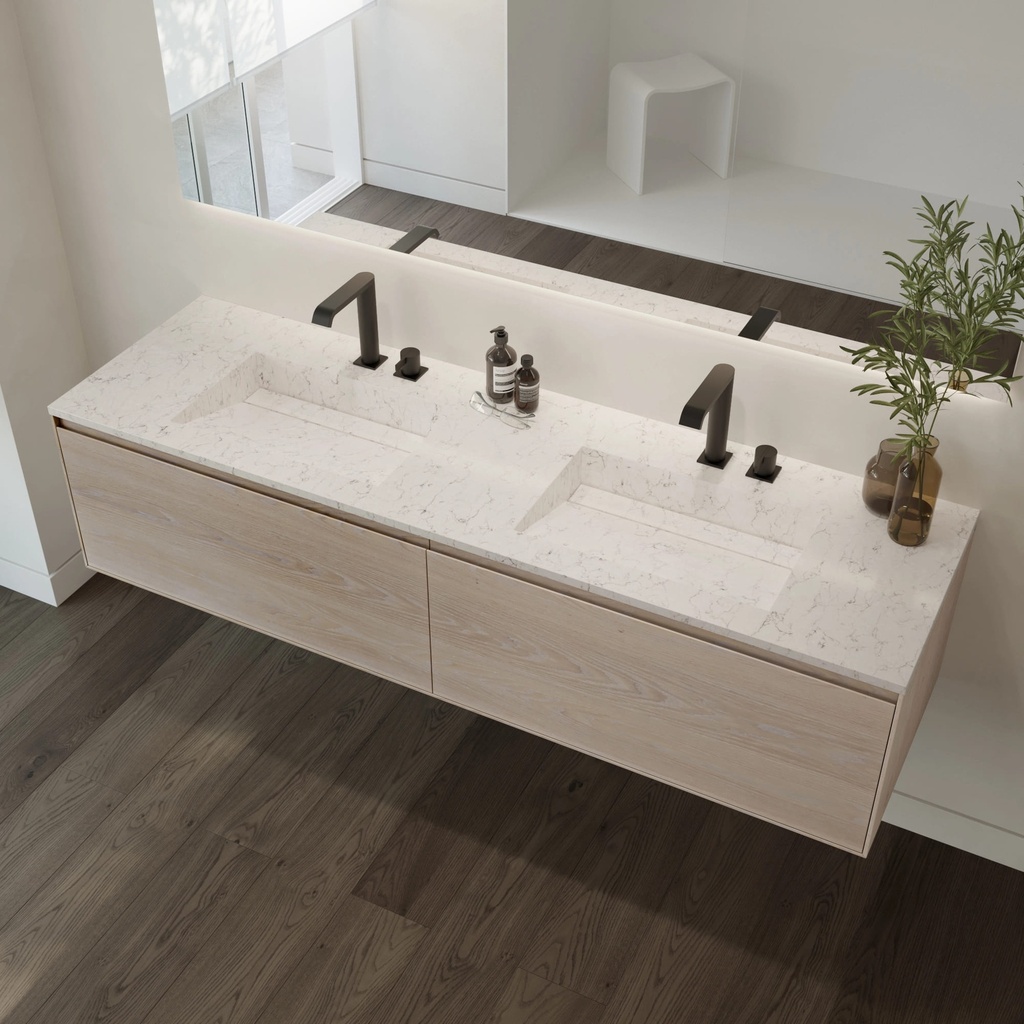 Simplicity Silestone Double Vanity Top White Arabesque Side View