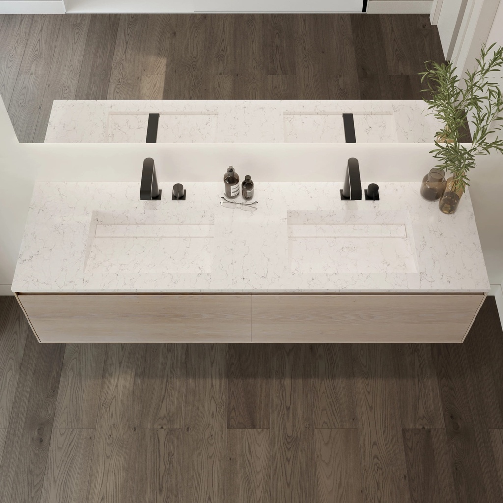 Simplicity Silestone Double Vanity Top White Arabesque Top View