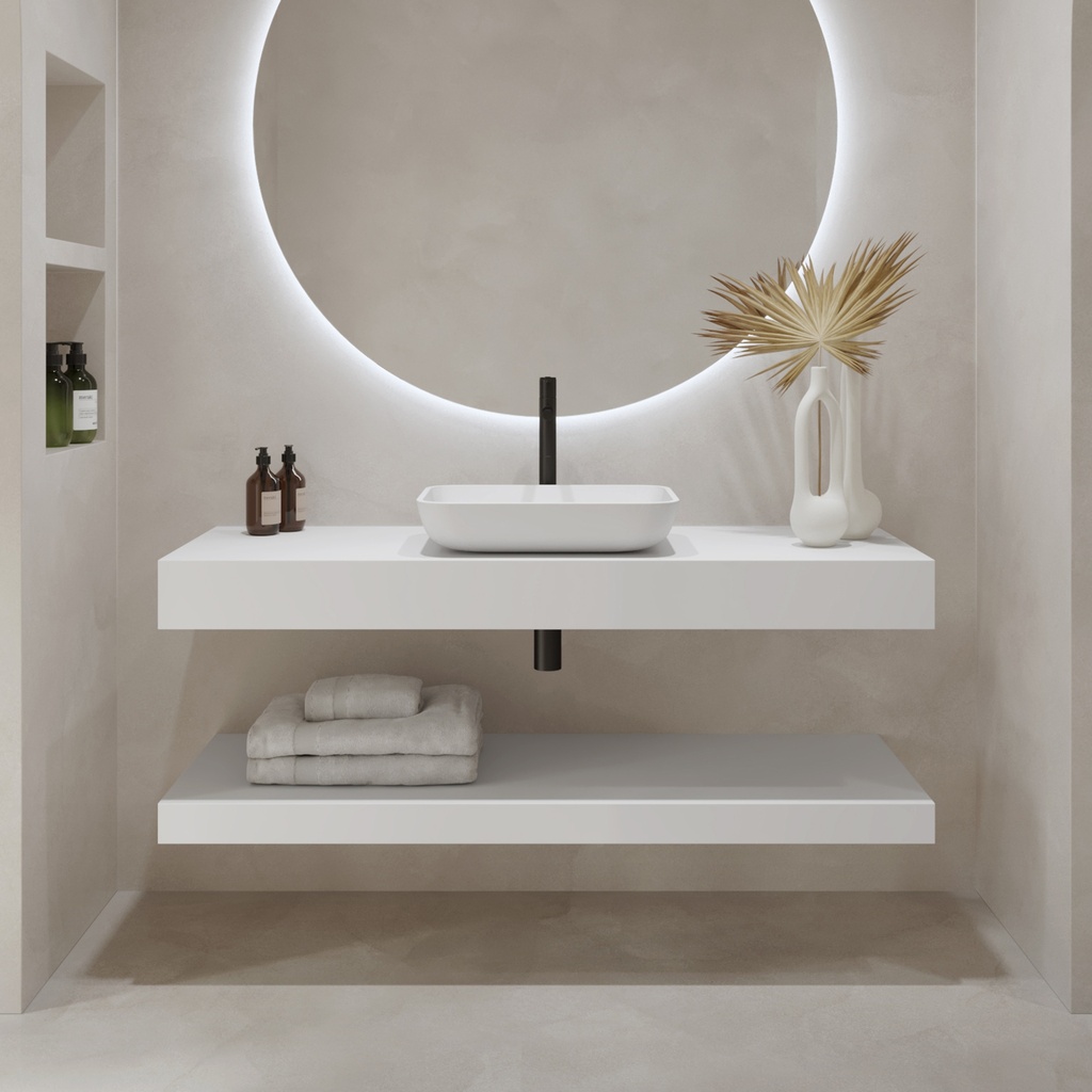 Hylas Corian® Floating Bathroom Shelf Glacier White Front