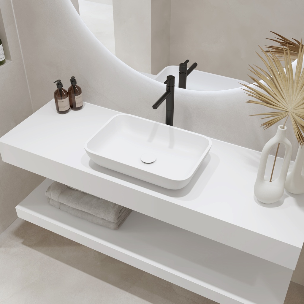 Hylas Corian® Floating Bathroom Shelf Glacier White Side