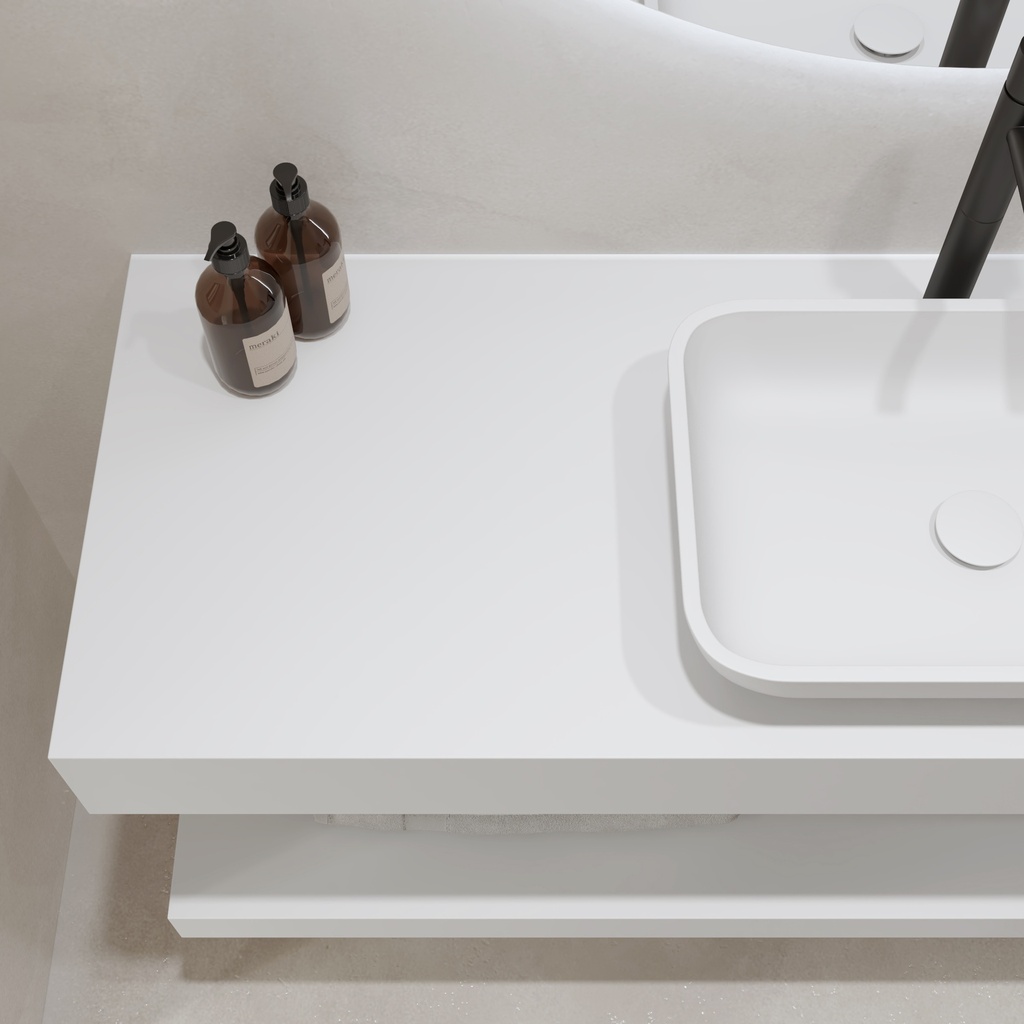 Hylas Corian® Floating Bathroom Shelf Glacier White Detail