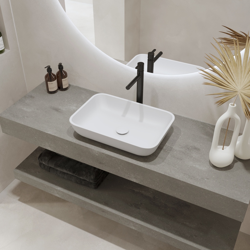 Hylas Corian® Floating Bathroom Shelf Ash Aggregate Side