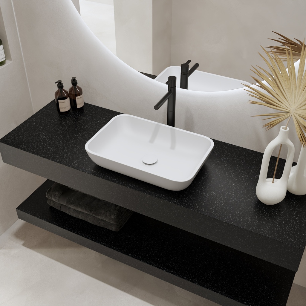 Hylas Corian® Floating Bathroom Shelf Deep Black Quartz Side