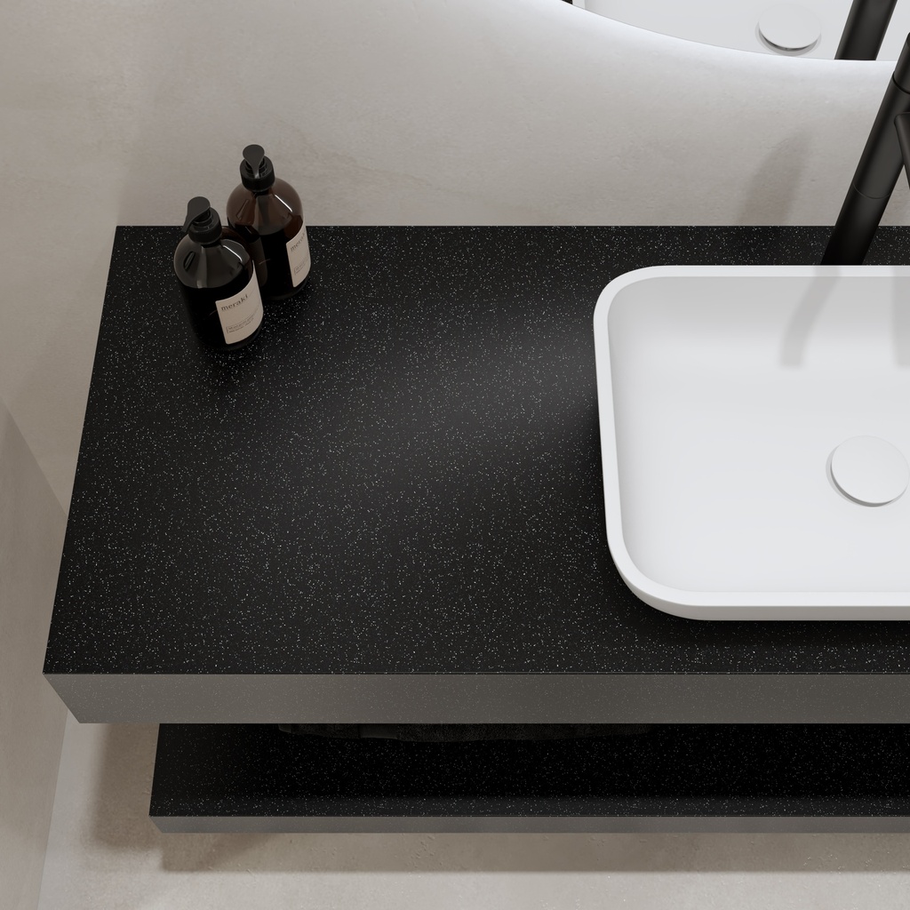 Hylas Corian® Floating Bathroom Shelf Deep Black Quartz Detail