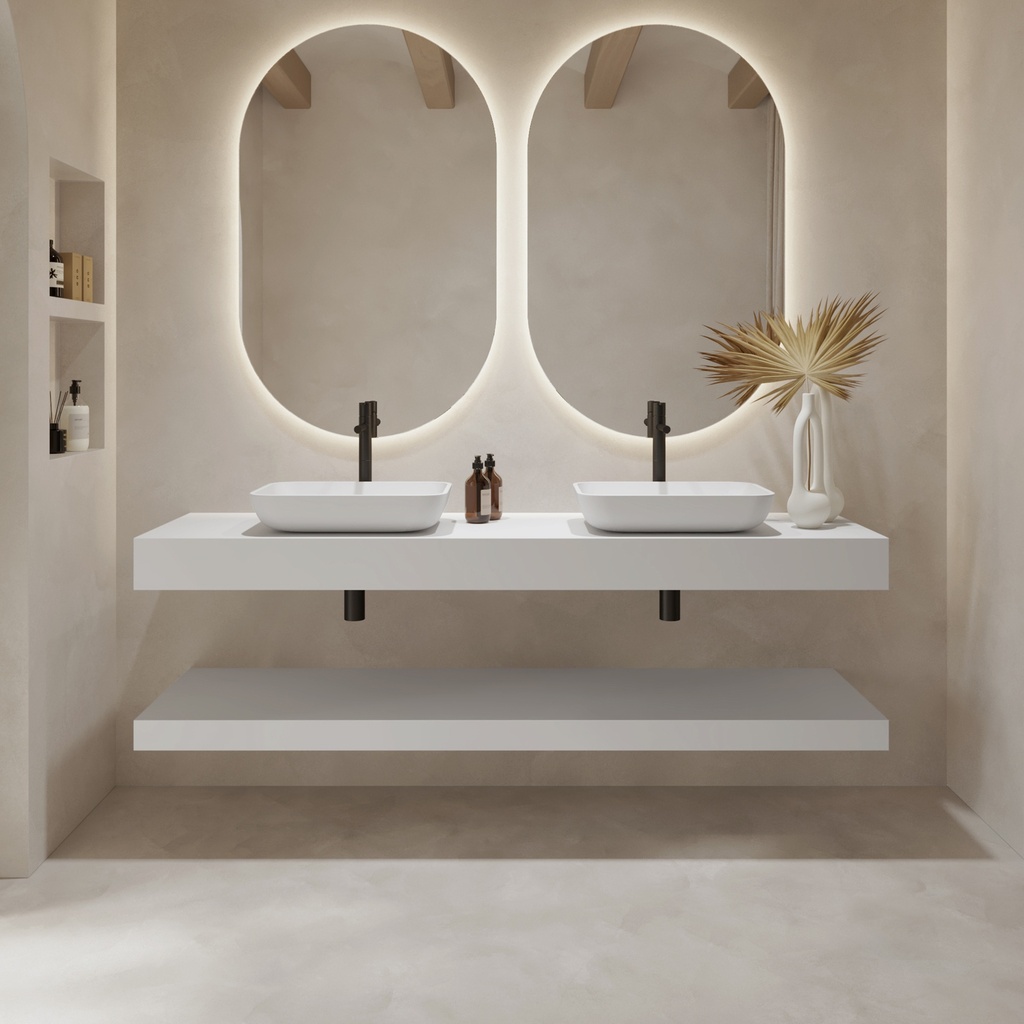 Hylas Corian® Floating Bathroom Shelf Glacier White Front