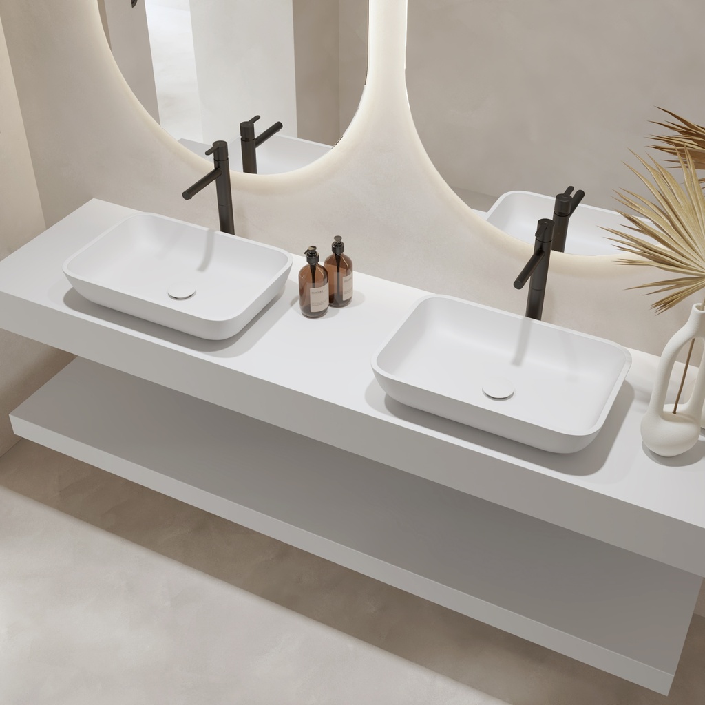 Hylas Corian® Floating Bathroom Shelf Glacier White Side