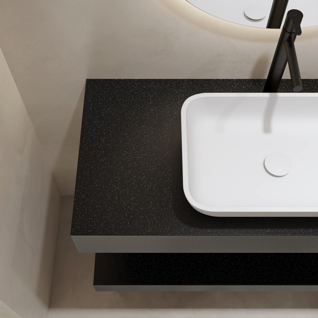 Hylas Corian® Floating Bathroom Shelf Deep Black Quartz Detail