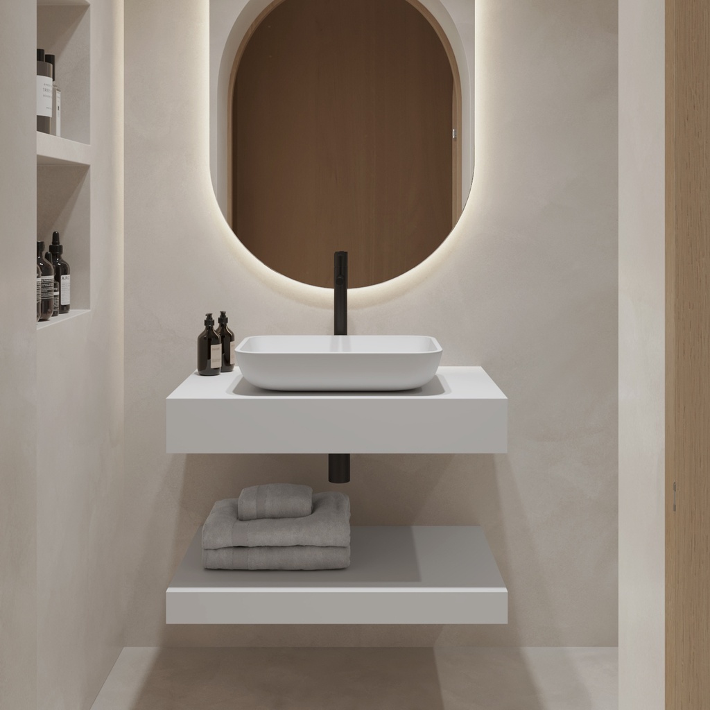 Hylas Corian® Floating Bathroom Shelf Glacier White Front