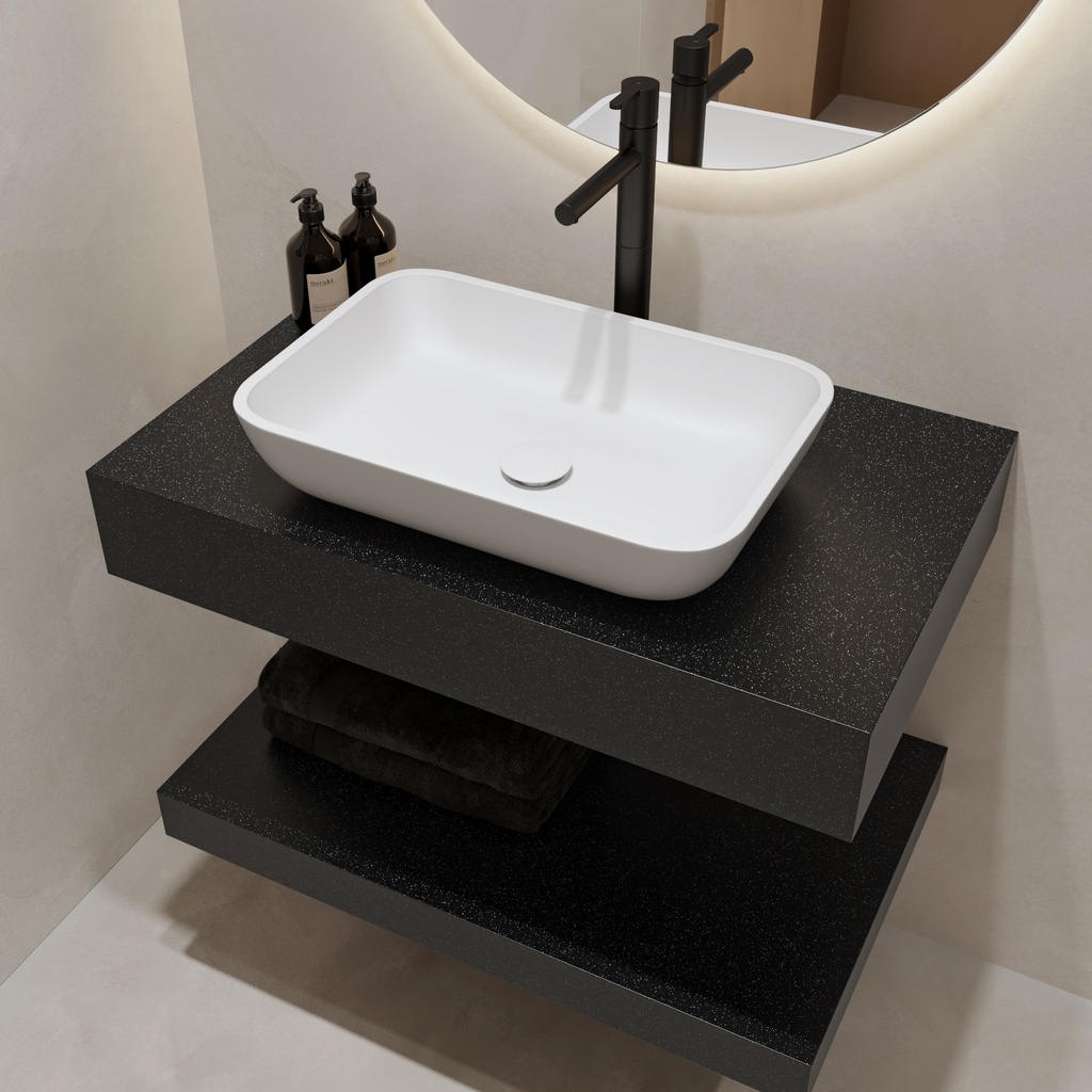 Hylas Corian® Floating Bathroom Shelf Deep Black Quartz Side