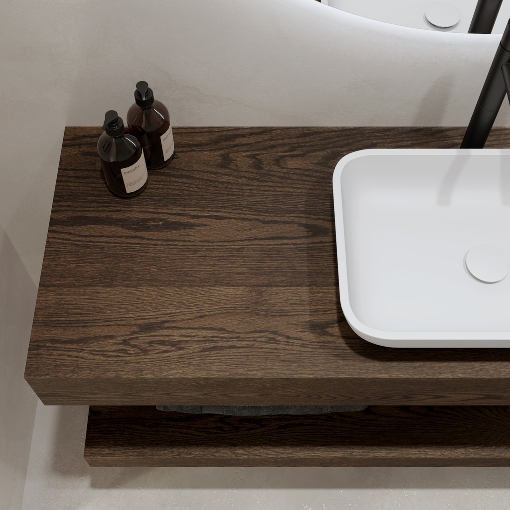 Hylas Wood Floating Bathroom Shelf Dark Detail