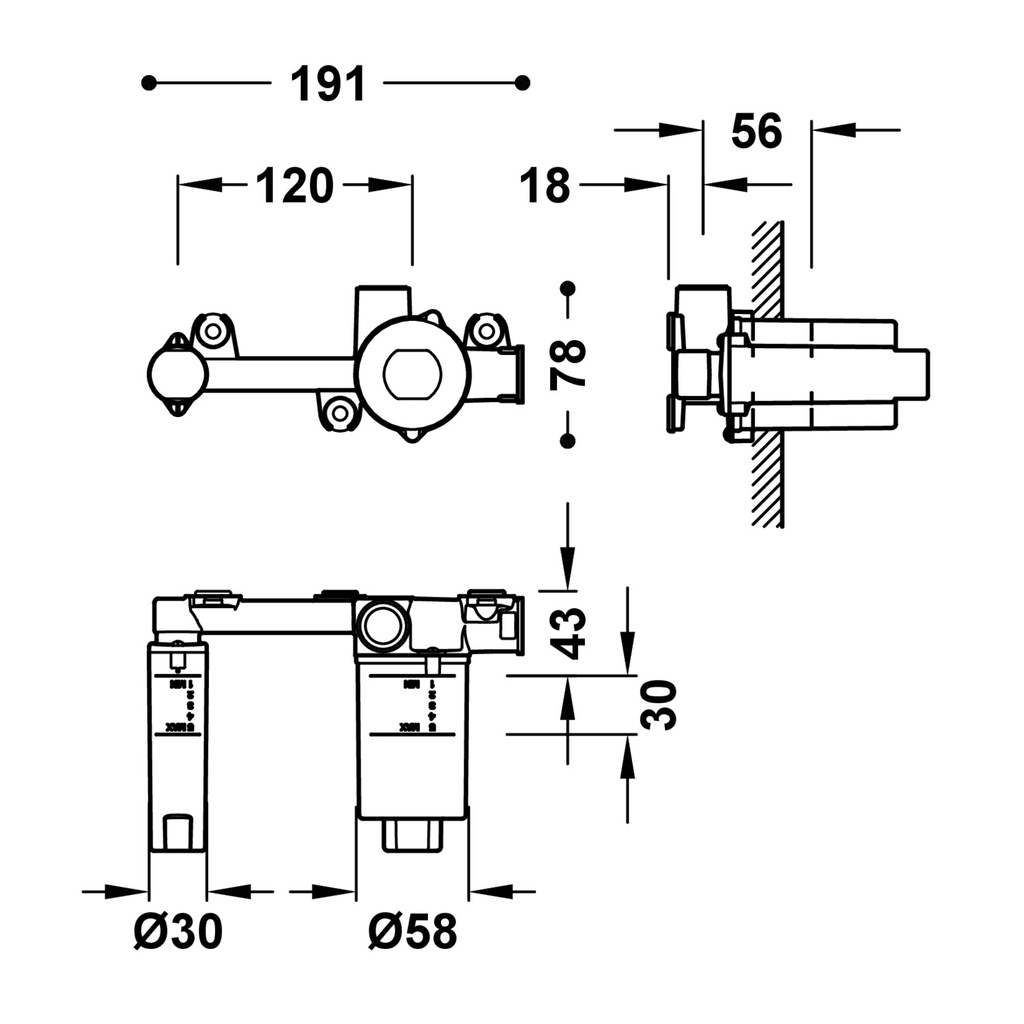 Wall-Mounted Single Lever Washbasin Tap - 00630032 / 20830002 Tres cartridge