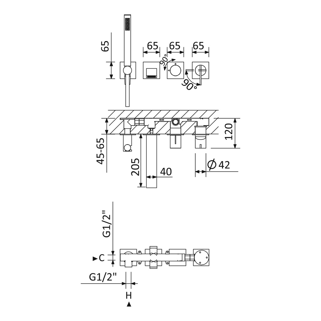 Wall-Mounted Single Lever Bathtub Tap - 1684601 Bruma TD