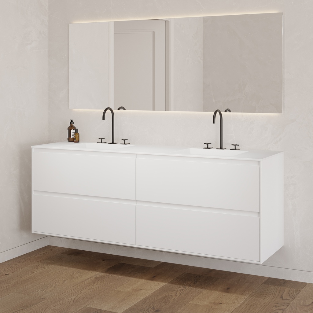 Gaia Classic Vanity Unit with Corian Basin 4 Drawers Luxe Size White Std handle Side View