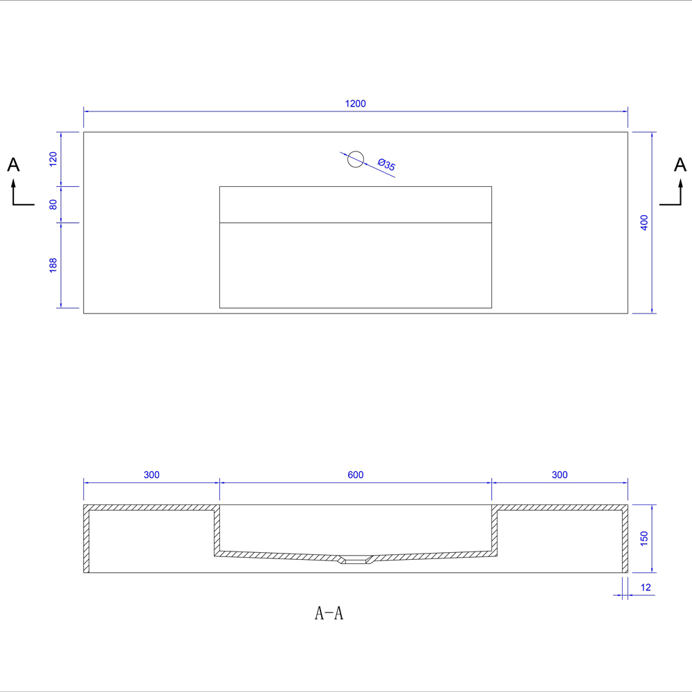 Sienna Wall Hung Washbasin 120 TD
