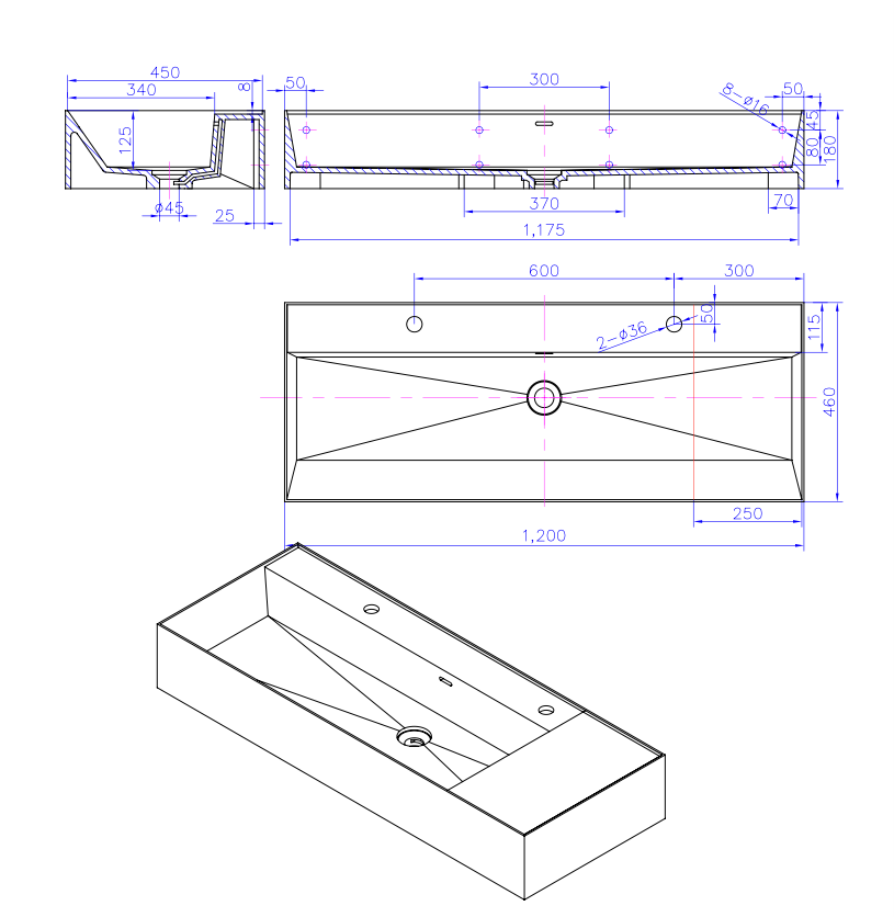 Slide Wall Hung Washbasin 120 TD