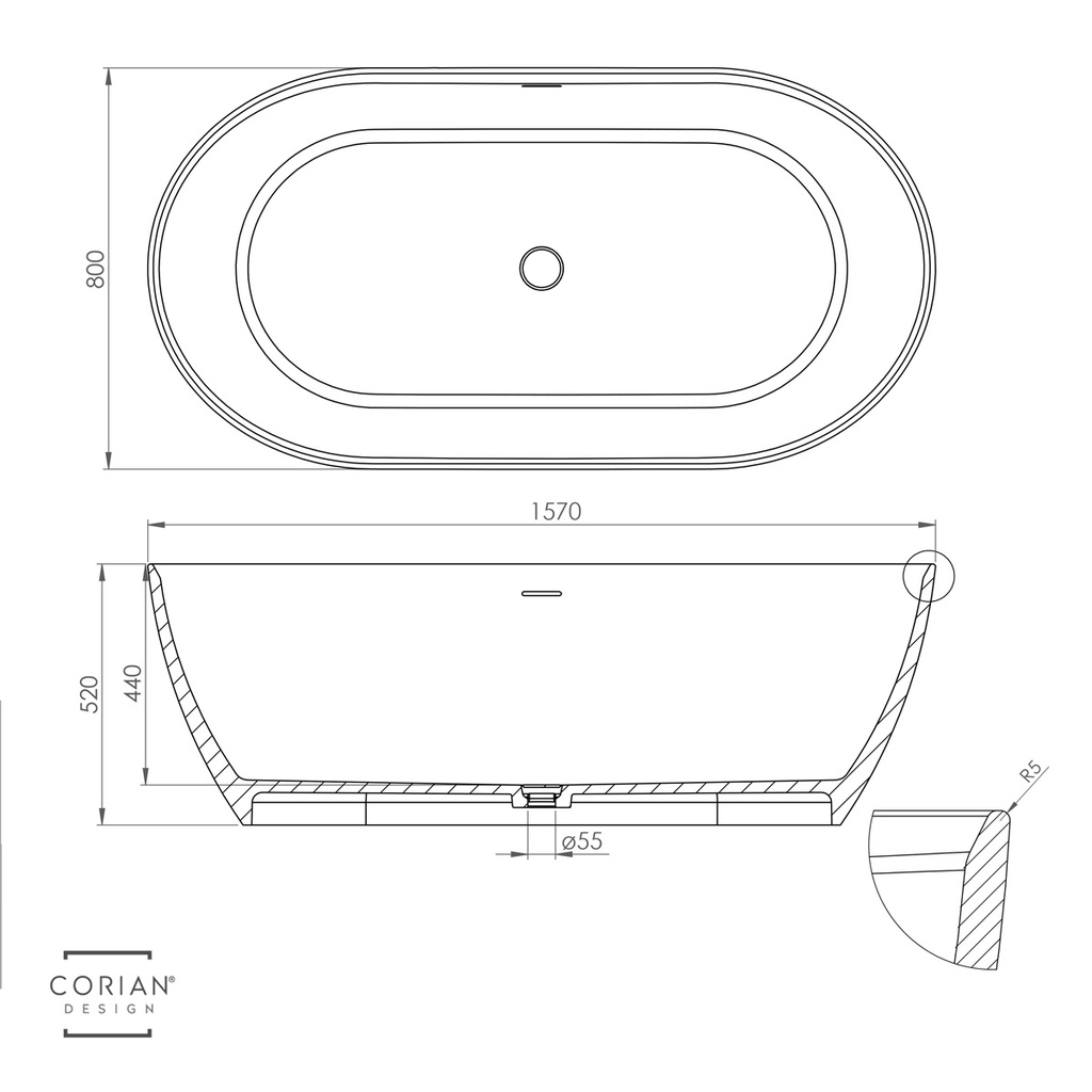 Ara Corian® Design Freestanding Bathtub 160 TD