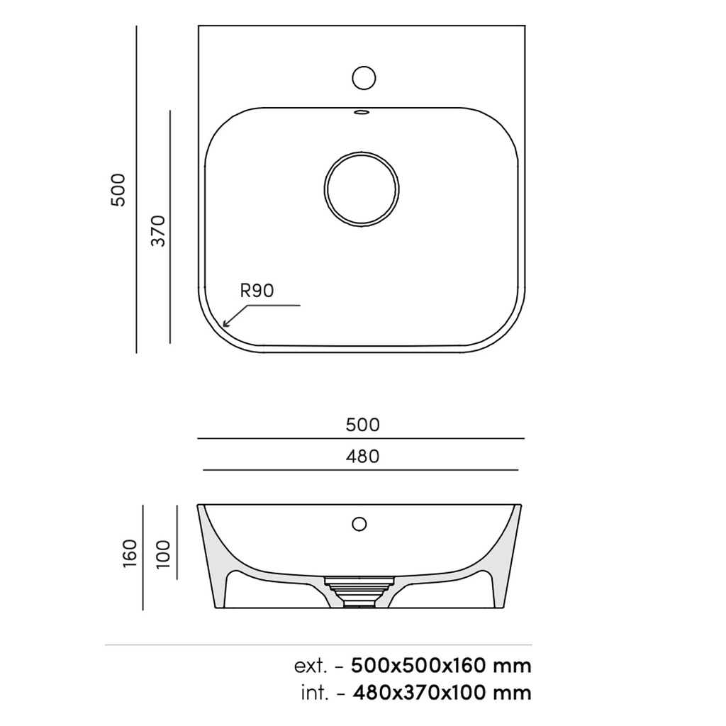 Hydra Corian® Design Wall Hung Washbasin 50 TD
