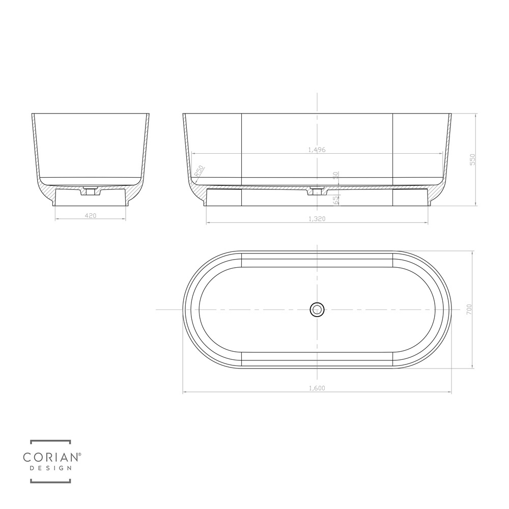 Lyra Corian® Design Freestanding Bathtub TD