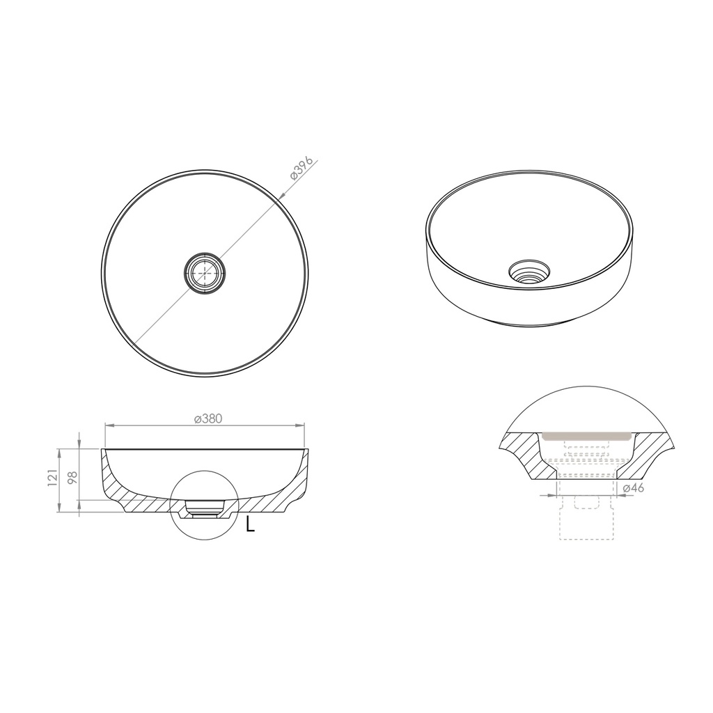 Lyra Corian® Design Round Countertop Basin TD