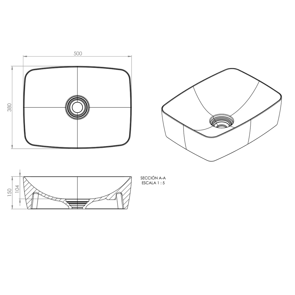 Ursa Corian® Design Countertop Washbasin 50 TD