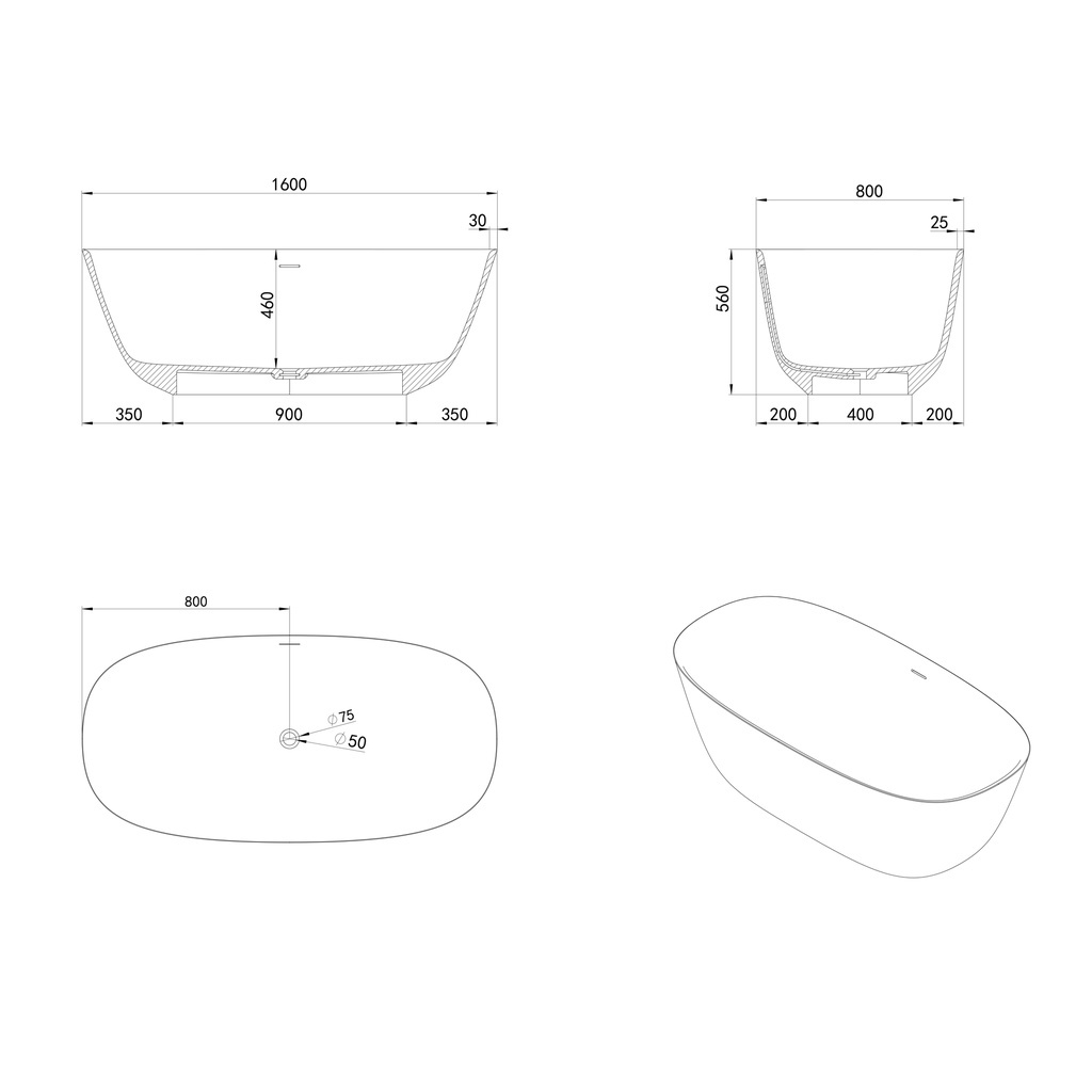Caracas Freestanding Bathtub 160 TD