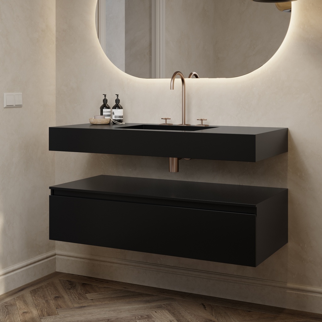 Gaia Corian Bathroom Cabinet 1 Drawer Deep Nocturne Slanted Side View