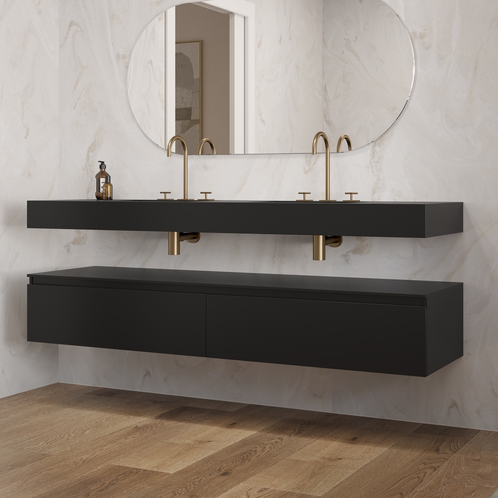 Gaia Corian Bathroom Cabinet 2 Aligned Drawers Deep Nocturne Slanted Side View