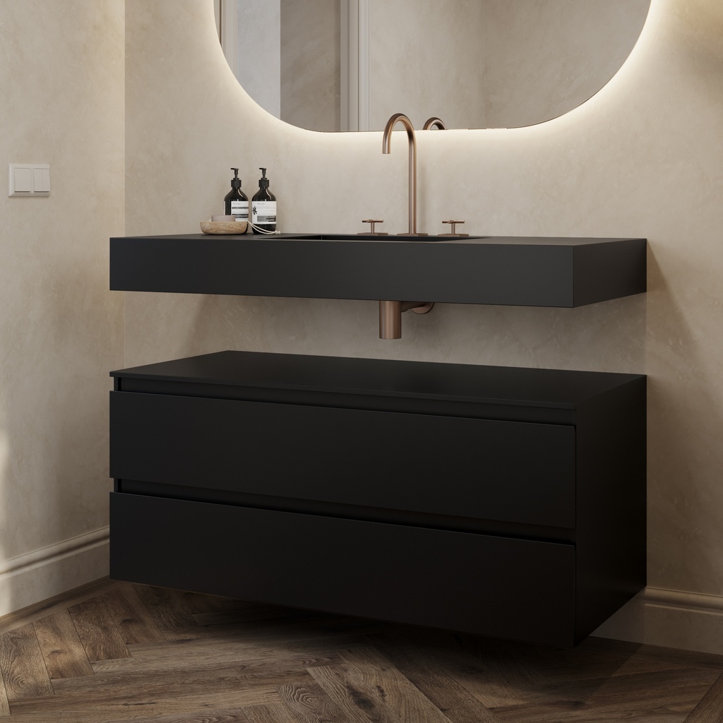 Gaia Corian Bathroom Cabinet 2 Stacked Drawers Deep Nocturne Slanted Side View
