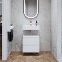 Gaia Corian Bathroom Cabinet 2 Stacked Drawers Mini Glacier White Slanted Front View
