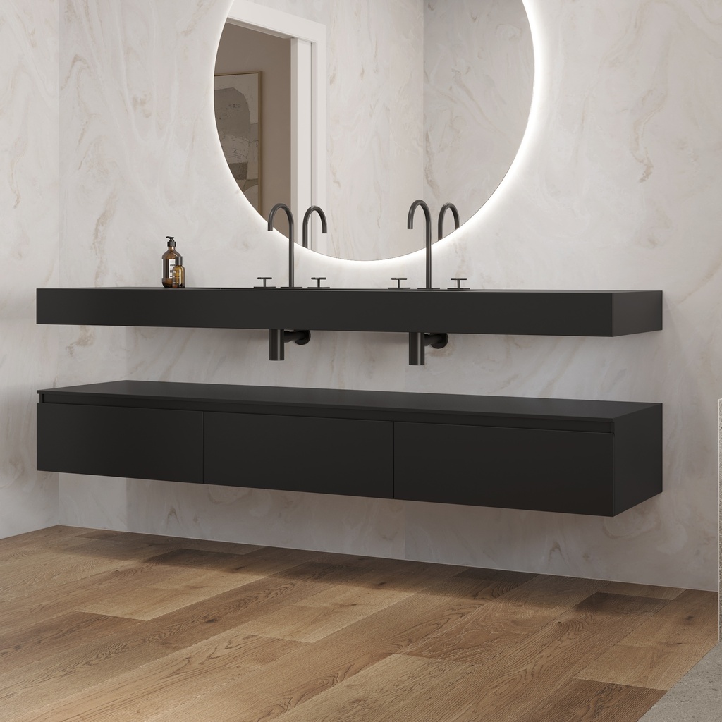 Gaia Corian Bathroom Cabinet 3 Aligned Drawers Deep Nocturne Slanted Side View