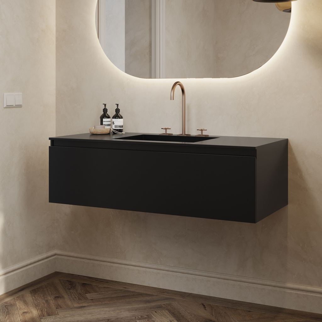 Gaia Corian Vanity Unit with Corian Basin 1 Drawer Deep Nocturne Slanted Side View