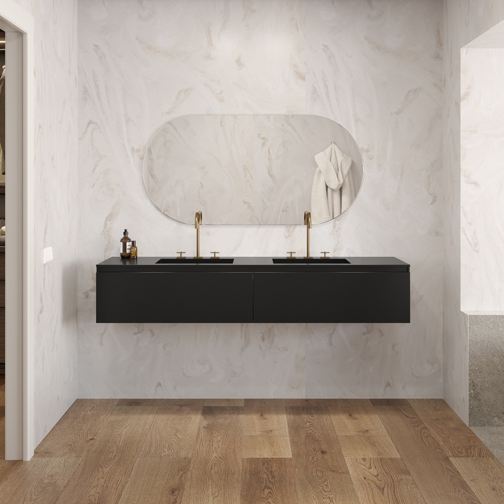 Gaia Corian Vanity Unit with Corian Basin 2 Aligned Drawers Luxe Size Deep Nocturne Slanted Front View