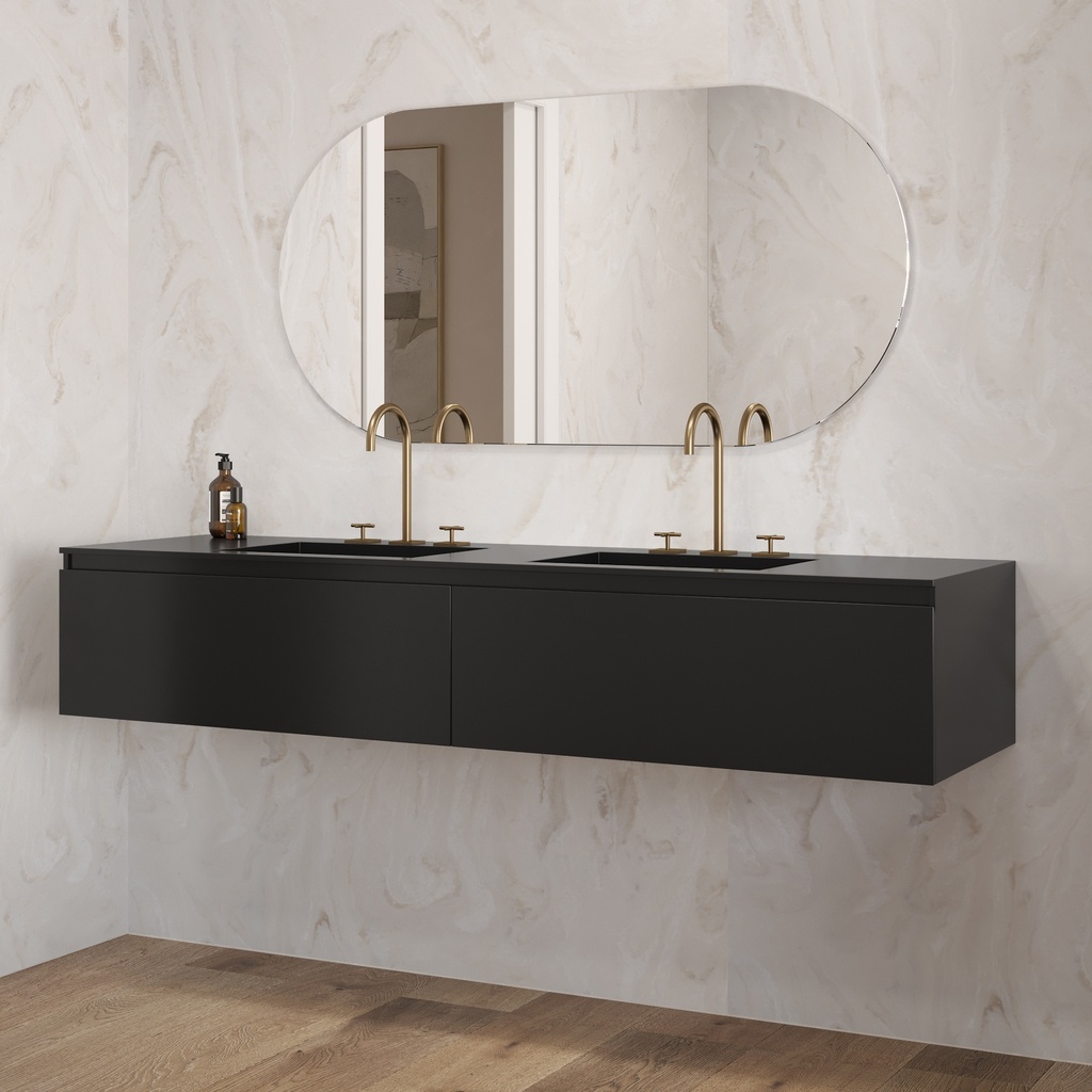 Gaia Corian Vanity Unit with Corian Basin 2 Aligned Drawers Luxe Size Deep Nocturne Slanted Side View