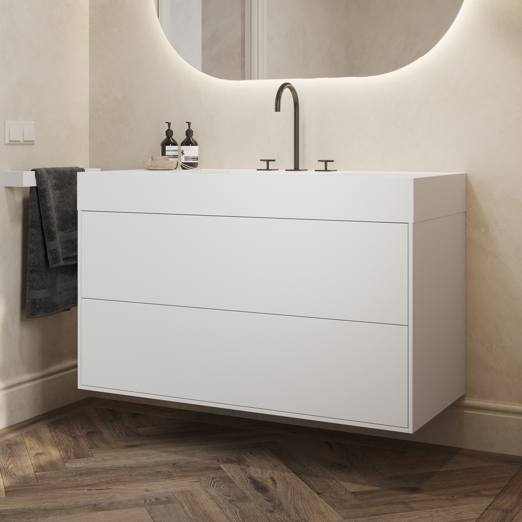 Gaia Classic Edge Vanity Unit with Corian® Basin | 2 Stacked Drawers 12cm Push Side