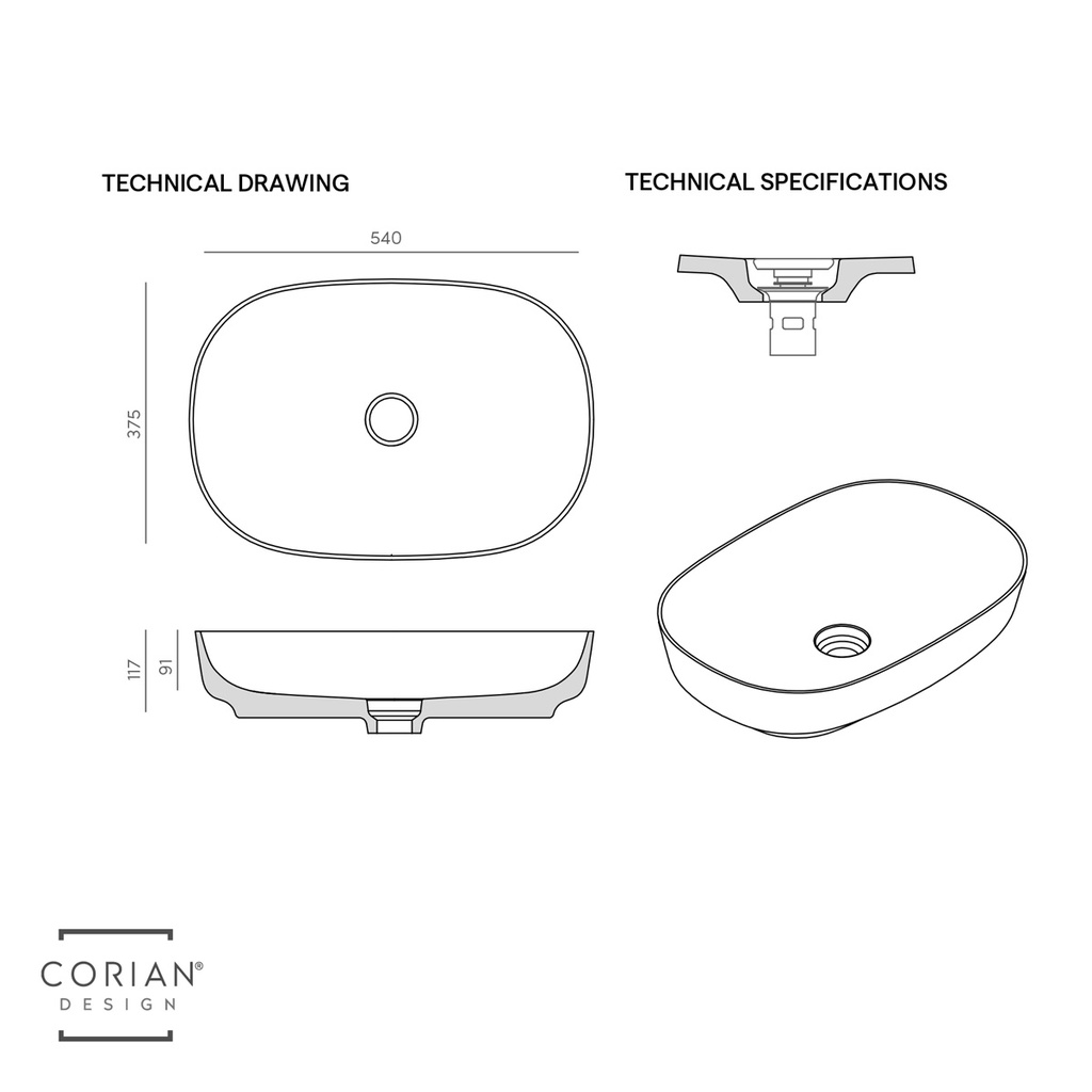 Lyra Corian® Design Countertop Basin TD