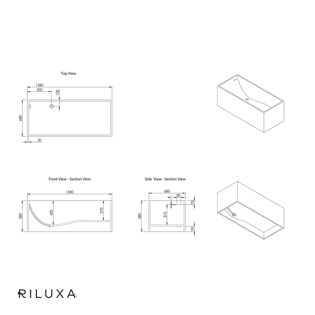 Biham Freestanding Bathtub 158cm td