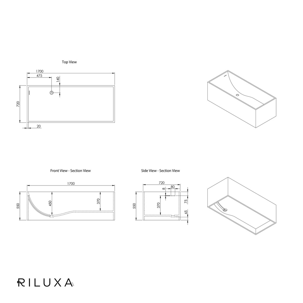 Biham Freestanding Bathtub 170cm td