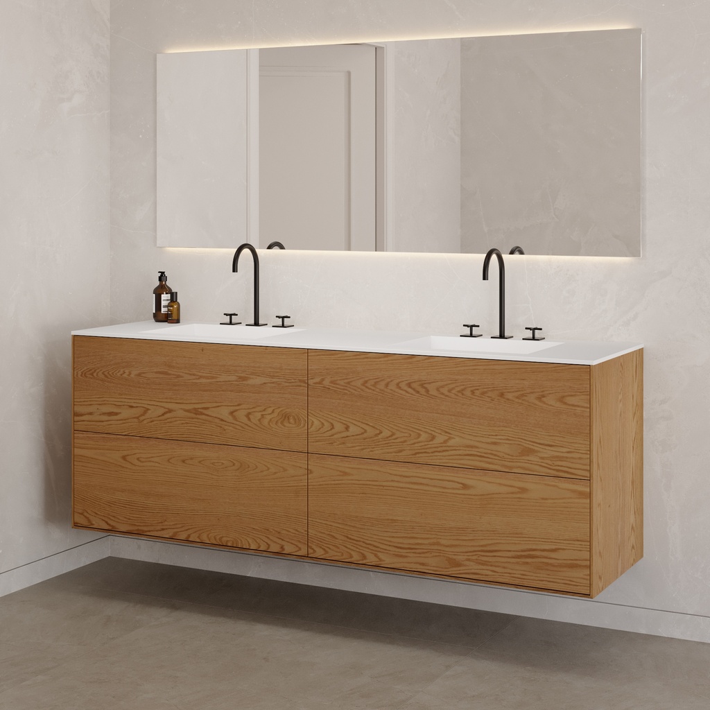 Gaia Wood Edge Vanity Unit with Corian® Basin 4 Drawers Luxe Size Pure Push Side View